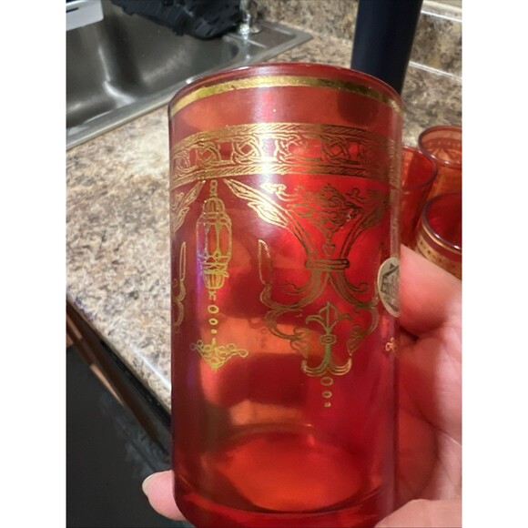 Home Essential & Beyond Red Gold Glass Tumblers Set of 6 Turkish Tea/ Juice 4 oz - Picture 3 of 13